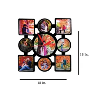 9 Pics with Clock MDF Wall Collage Frame SKU405