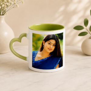 Baby Green Heart Handle Mug with Personalized Photo Printing Ceramic Coffee Mug
