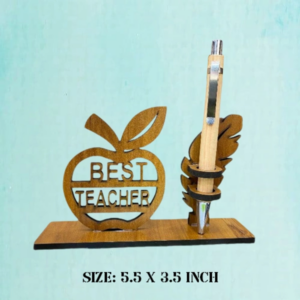 Best Teacher Apple Pen Stand with wooden finish, personalized teacher desk gift, engraved pen holder, Teachers Day gift, appreciation gift for teachers and educators.
