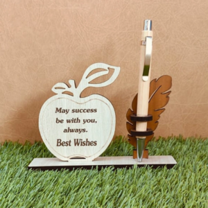 Best Wishes Pen Stand with apple-shaped message plaque