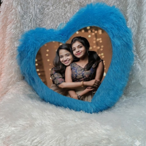 Blue Heart Fur Cushion Personalized Friendship Photo Pillow
