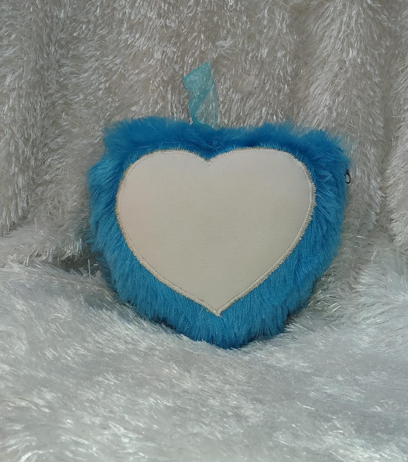 Blue Heart Fur Cushion Personalized Photo Pillow Gift