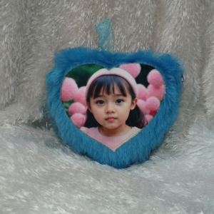 Blue Colour-Small Size Heart Shap | Personalized Photo Fur Pillow