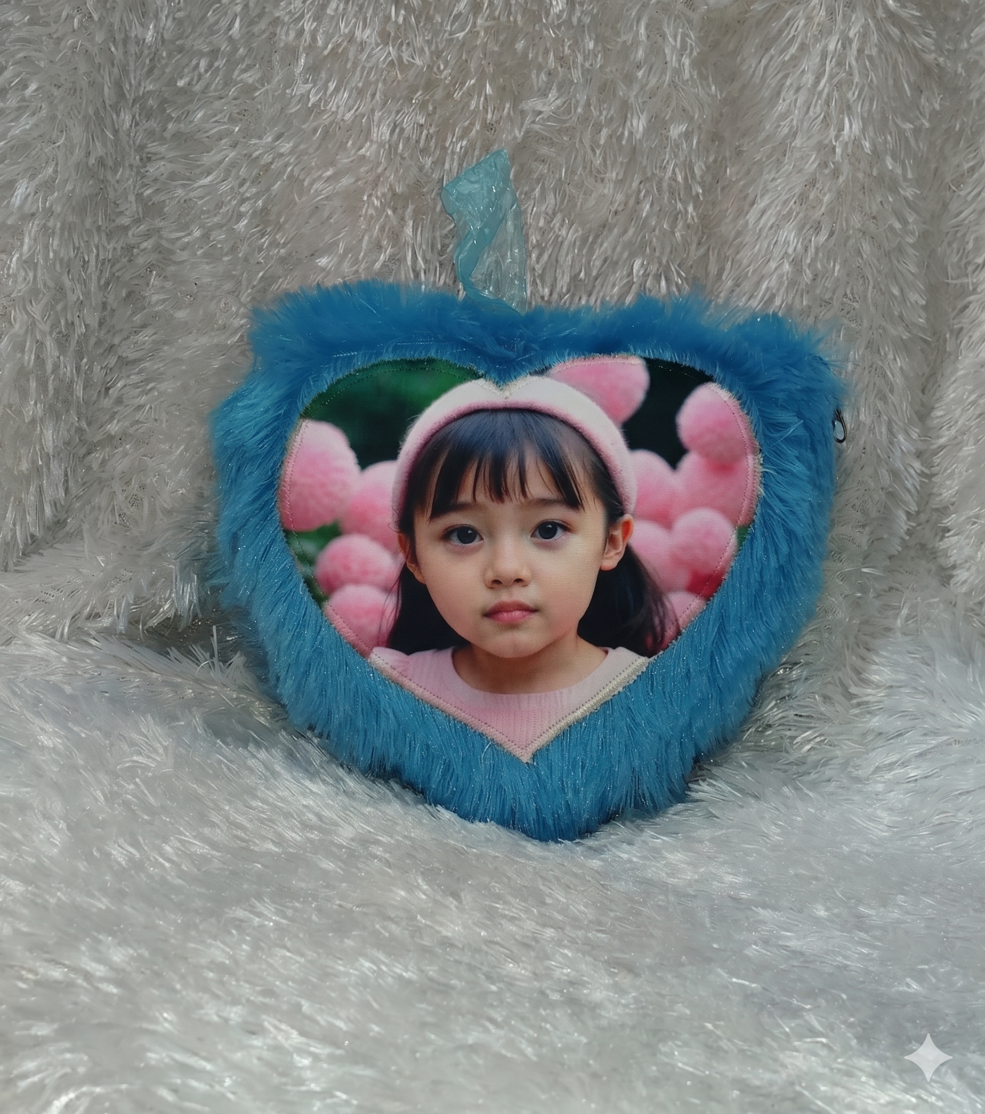 Blue Colour-Small Size Heart Shap | Personalized Photo Fur Pillow