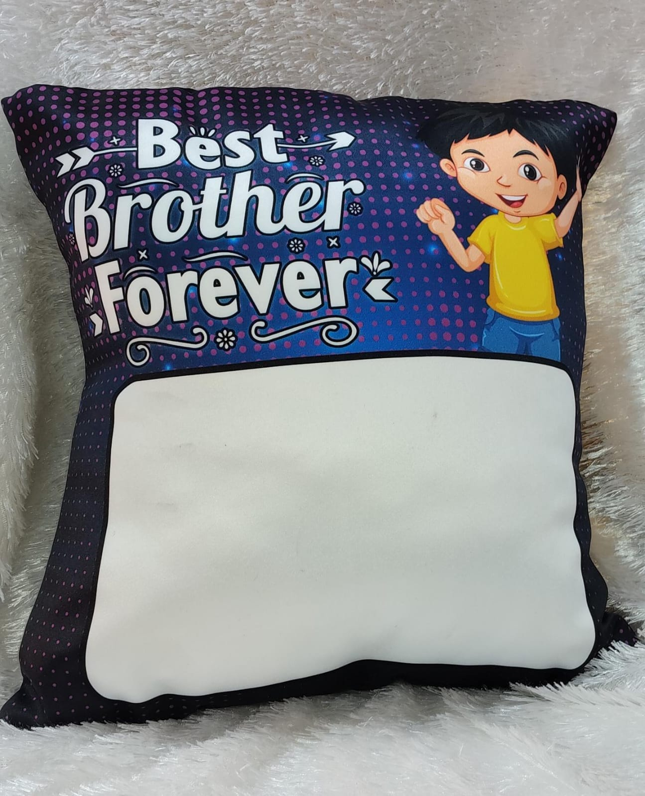 Brother Photo Cushion with Custom Photo Print and Best Brother Forever Design for Raksha Bandhan Gift