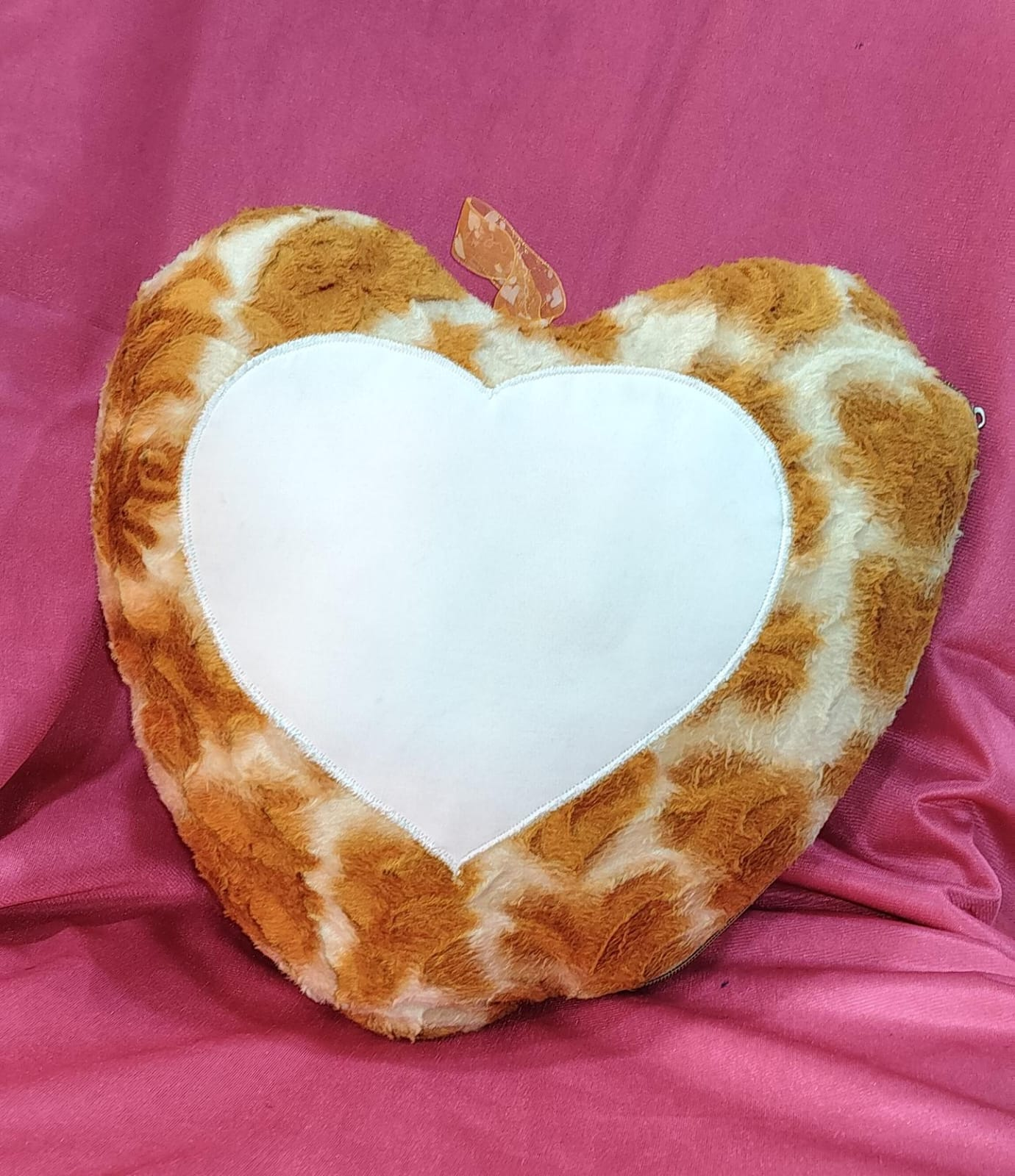 Brown Heart Shape Gulab Fur Photo Cushion with Personalized Photo Printing