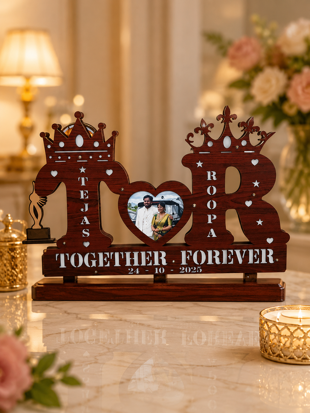 Couple Alphabet LED Name Board 15x23 Inch Personalized Wooden LED Gift - Image 2