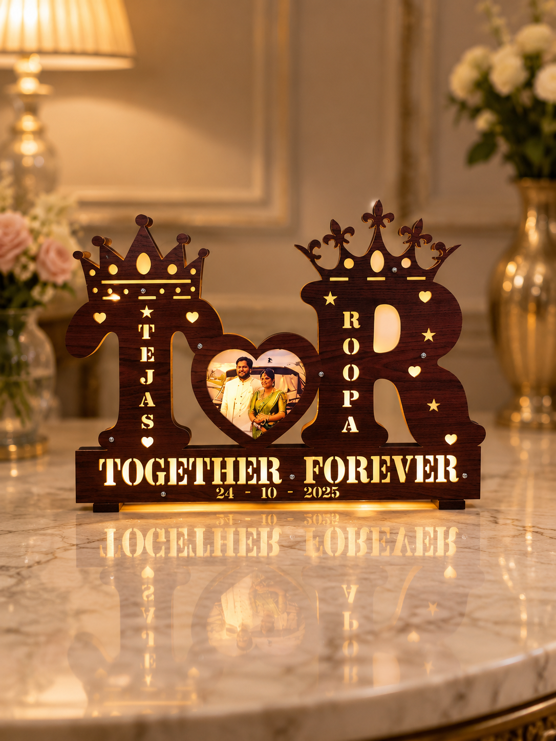 Couple Alphabet LED Name Board 15x23 Inch Personalized Wooden LED Gift