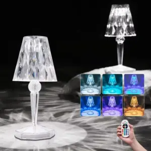 Crystal Diamond LED Table Lamp | Rechargeable RGB Touch Night Lamp with Remote