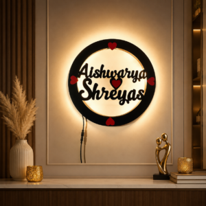 Custom Couple Name Frame Round Shape 15 Inch Personalized LED Wall Decor