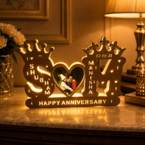 Custom LED Couple Initials with Crowns 15x23 Inch Personalized Wooden LED Name Board