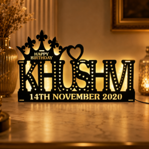Custom LED Name Frame with Crown 15x23 Inch Personalized Birthday LED Name Board