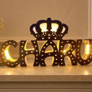 Custom LED Name Frame with Crown 18x10 Inch Personalized MDF LED Name Board