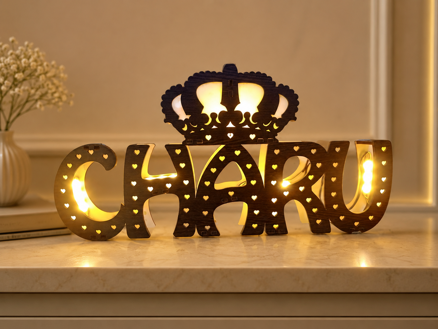 Custom LED Name Frame with Crown 18x10 Inch Personalized MDF LED Name Board