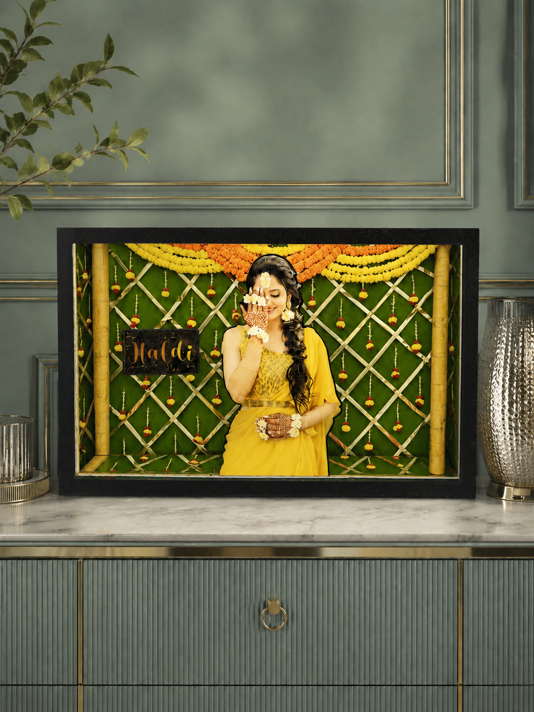 Haldi Girl Cutout Miniature LED Box MAZ02 A4 Size Personalized Wedding Haldi Frame - Image 5