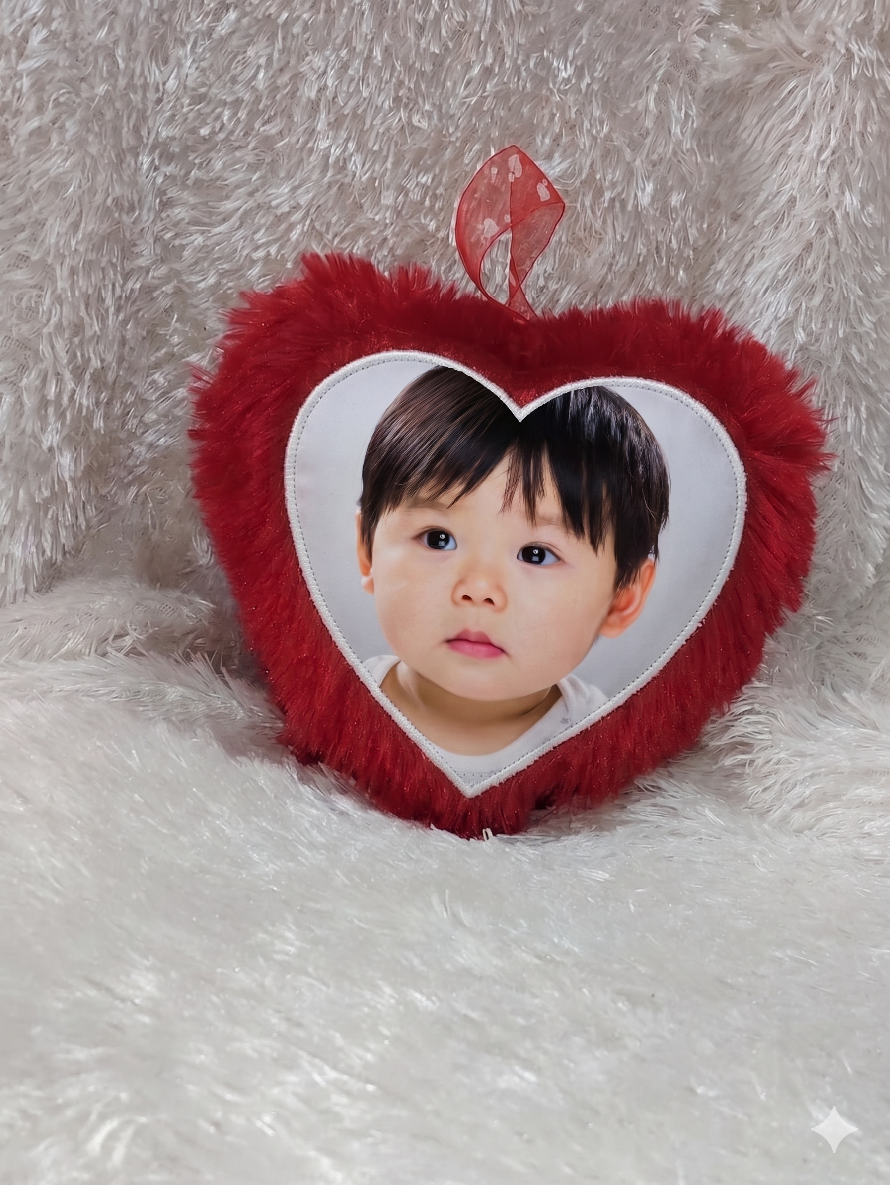 Red Colour-Small Size Heart Shap | Personalized Photo Fur Pillow