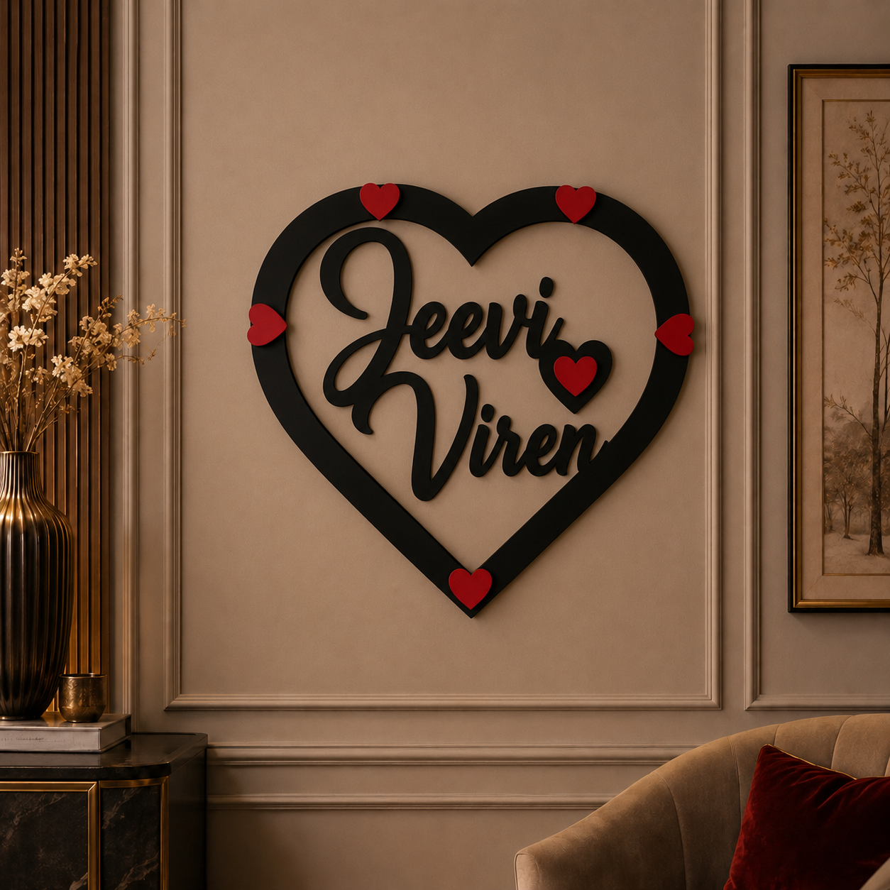 15x15 Inch Heart LED Name Frame Personalized Couple Name MDF Wall Decor with Warm Backlit LED - Image 3