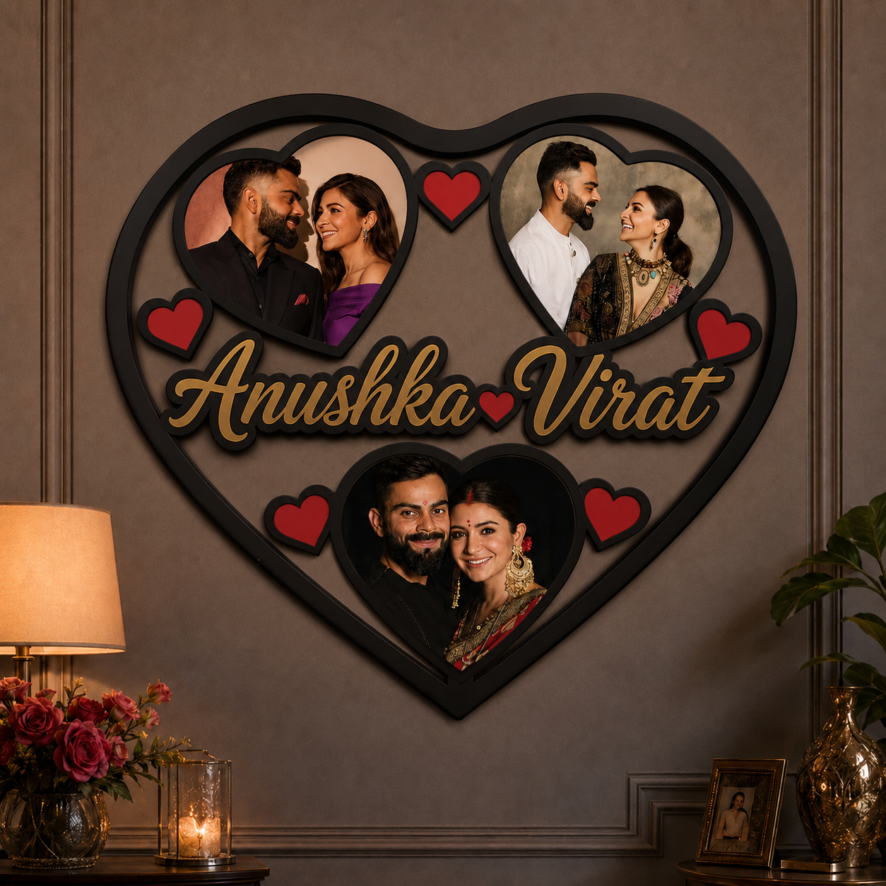 Heart Neon LED MDF Frame 16x16 Inch Personalized Couple Photo Frame with Custom Names - Image 3