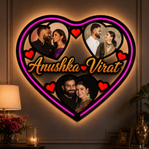 Heart Neon LED MDF Frame 16x16 Inch Personalized Couple Photo Frame with Custom Names and Neon Lighting
