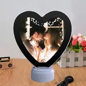 Heart Photo Mirror White Personalized LED Display