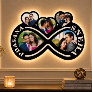 12x18" Inch Standard Frame SizeInfinity Couple with Backlit LED MDF Cutout Frame personalized with names and couple photos LED wall decor gift