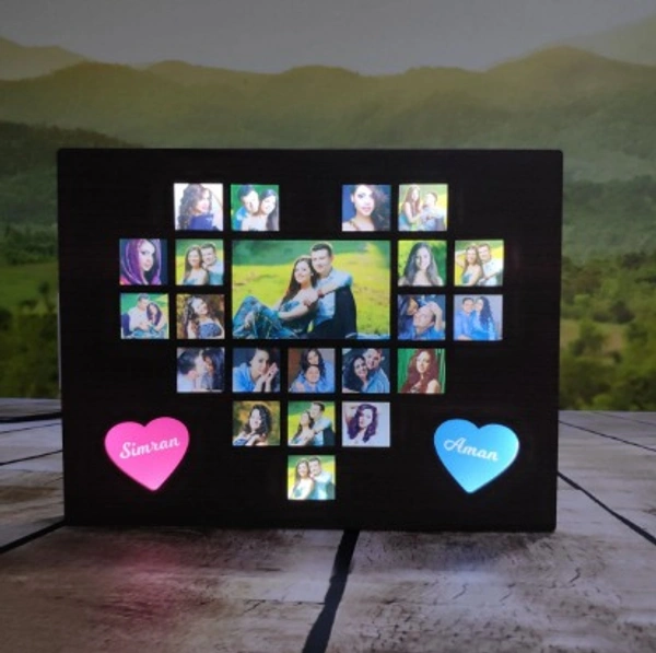 LED Heart Collage Photo Frame | Personalized Couple Memory LED Frame