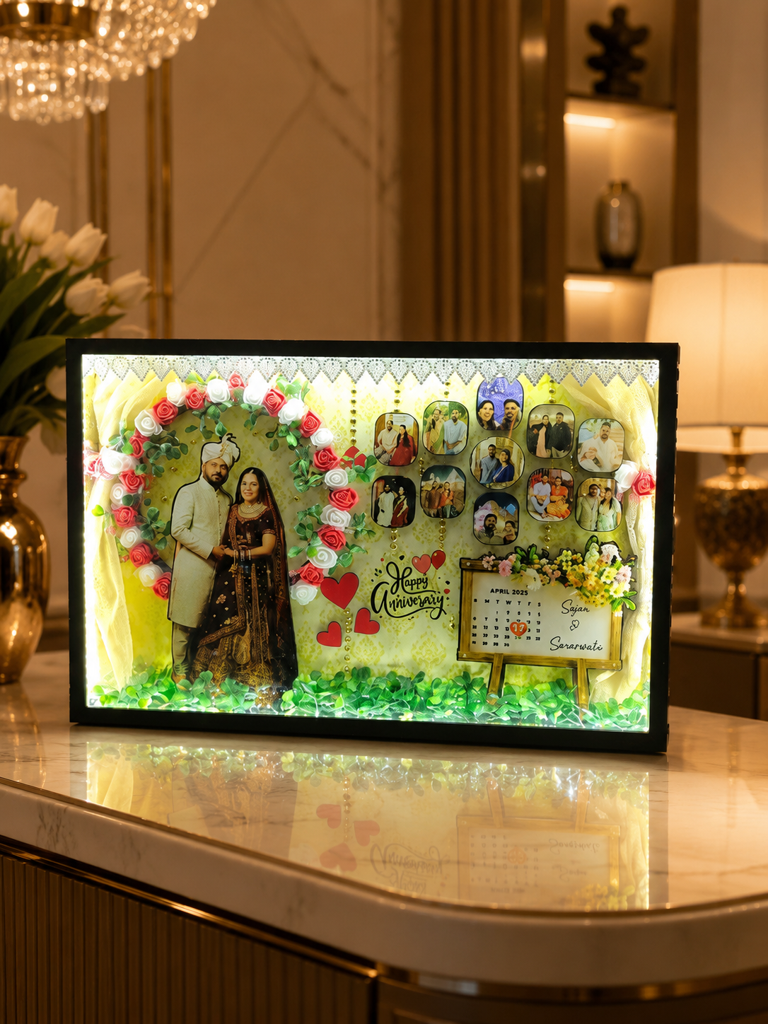 Miniature Anniversary Frame 12x18 Inch Personalized LED Anniversary Frame Handmade Anniversary Memory Frame Custom Photo Anniversary Gift 12x18 Miniature LED Photo Frame