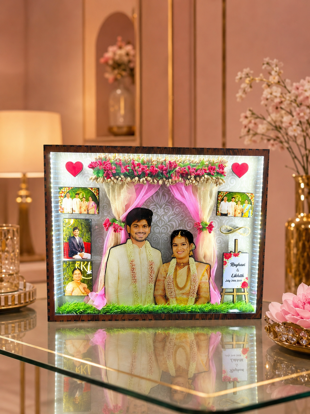 Miniature LED Frame 12x15 Inches Personalized Miniature Wedding Frame LED Couple Memory Frame Custom Wedding Miniature Frame Handmade Anniversary Gift Frame