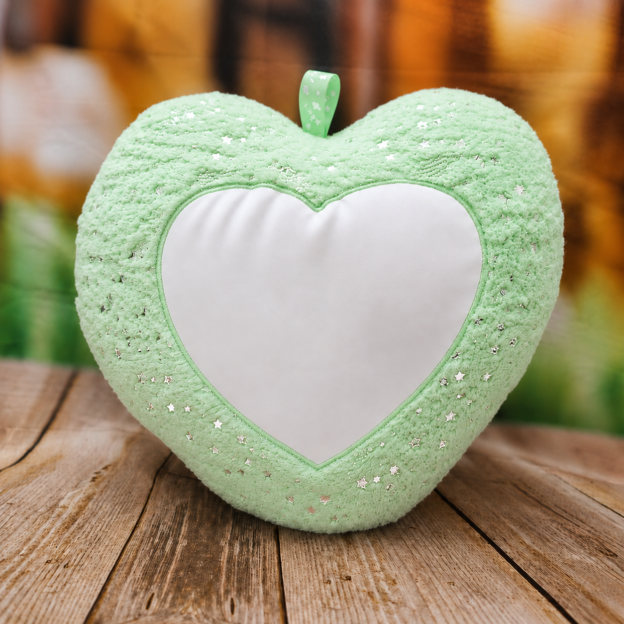 Mint Green Foil Heart Shape Personalized Photo Cushion with Custom Printing