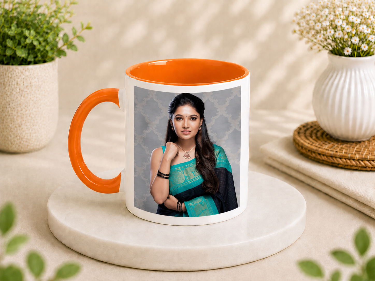 Orange Handle Mug 3 Tone Orange Inner and Handle Color Ceramic Sublimation Mug 325ml