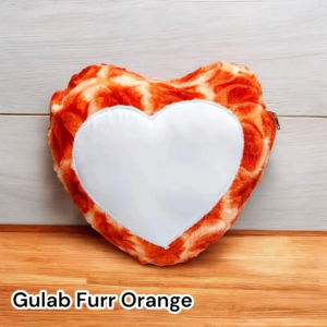 Orange Heart Shape Gulab Fur Photo Cushion with Personalized Photo Printing