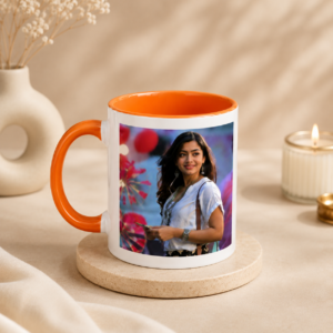 Orange Inner and Handle Color Mug with Personalized Photo Printing Ceramic Coffee Mug