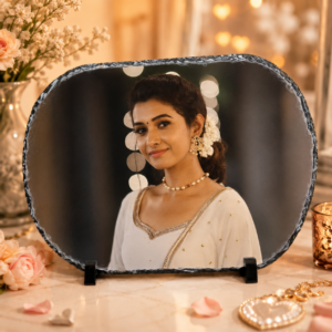 Oval Rock Frame Personalized Photo Frame on Natural Slate Stone