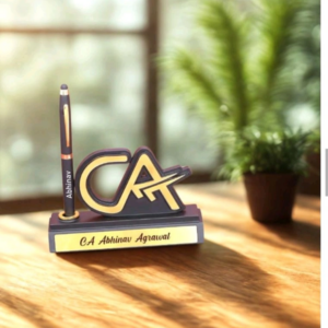 Personalized CA Pen Stand with custom name engraving, Chartered Accountant desk accessory, professional office pen holder, CA gift for accountants and finance professionals.
