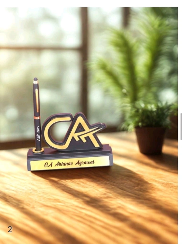 Personalized CA Pen Stand with custom name engraving, Chartered Accountant desk accessory, professional office pen holder, CA gift for accountants and finance professionals.