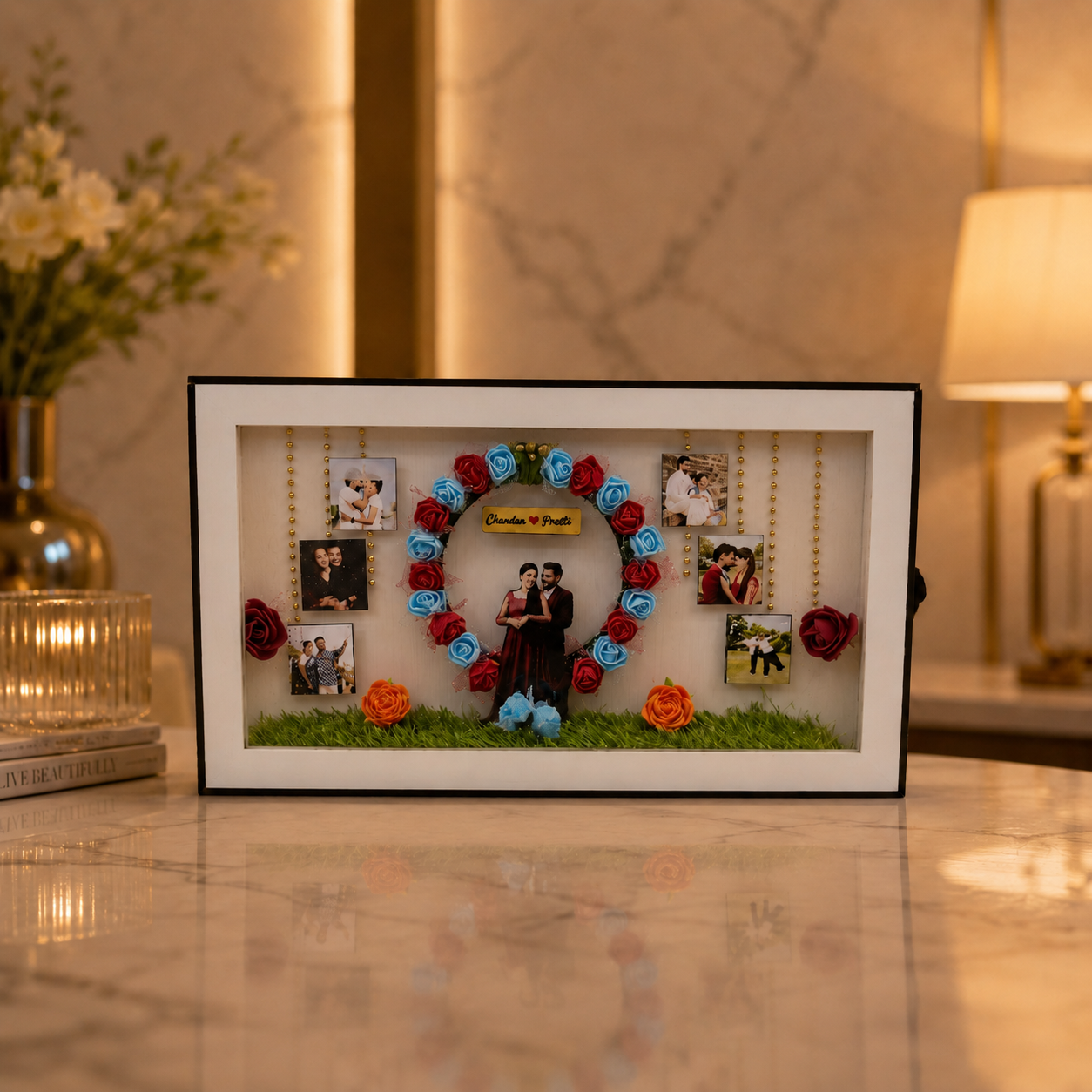 Couple LED Box Frame 8x14 Inch with Floral Arch and Custom Photos - Image 7