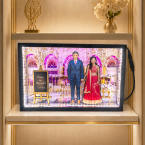Personalized Couple Miniature LED Box A4 Size with Palace Background Theme and Custom Cutout