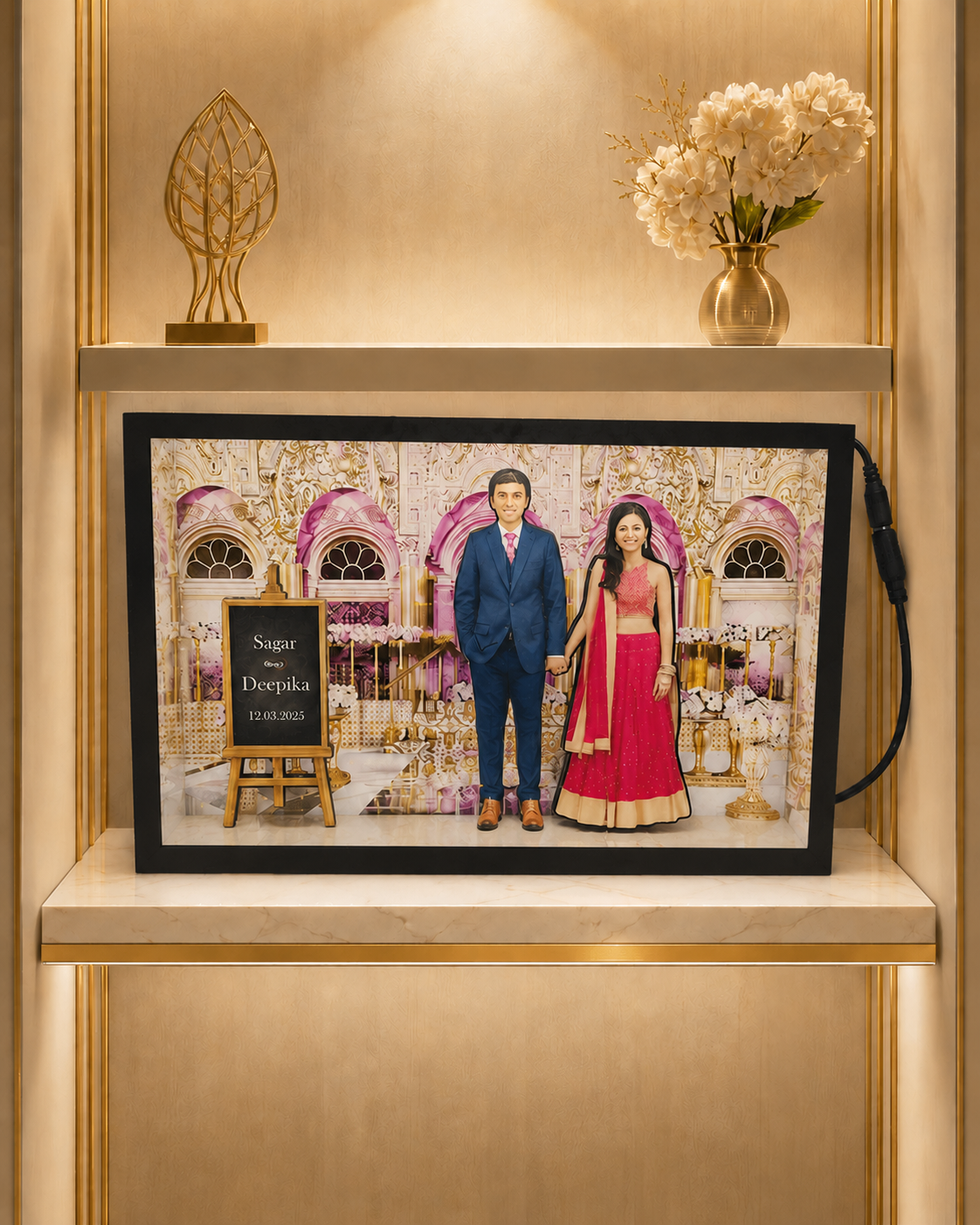Personalized Couple Miniature LED Box A4 Size with Palace Background Theme and Custom Cutout - Image 5