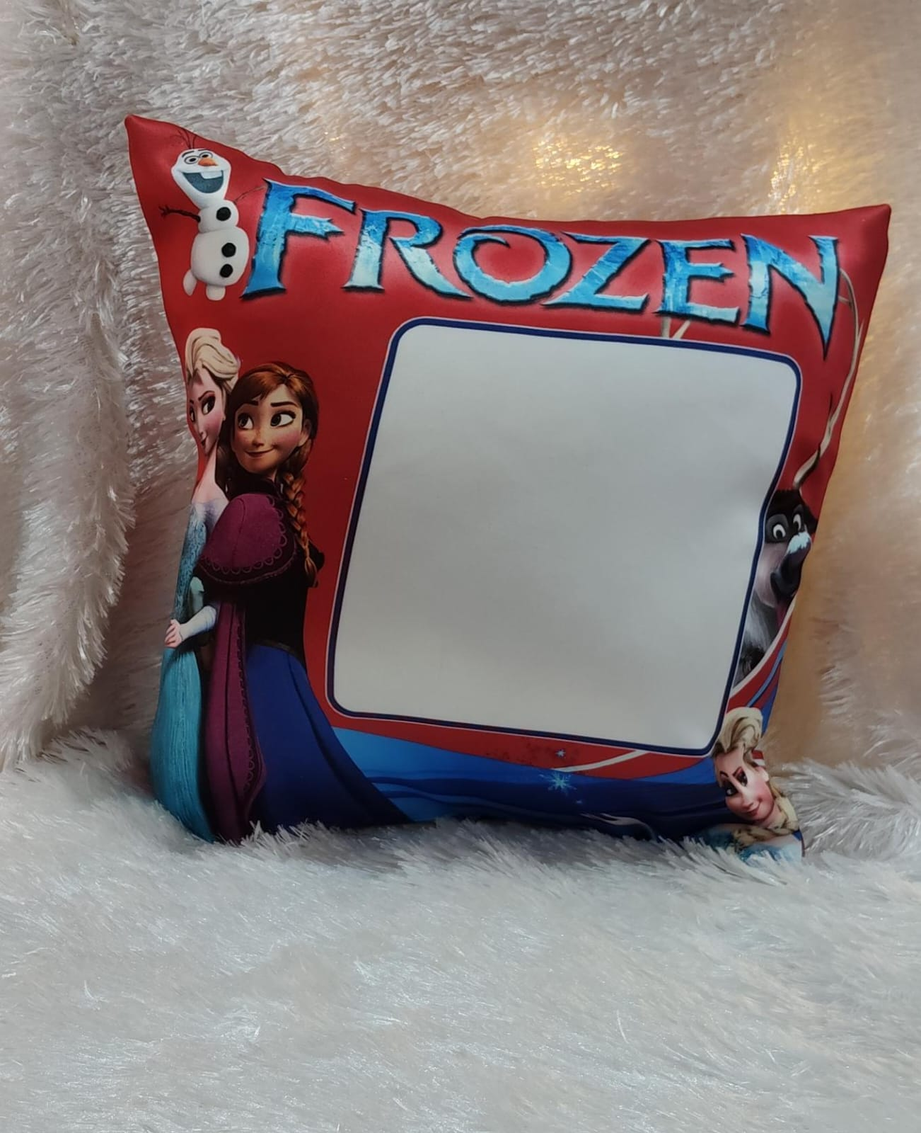 Personalized Frozen cushion with custom photo printing for girls and kids room decoration.