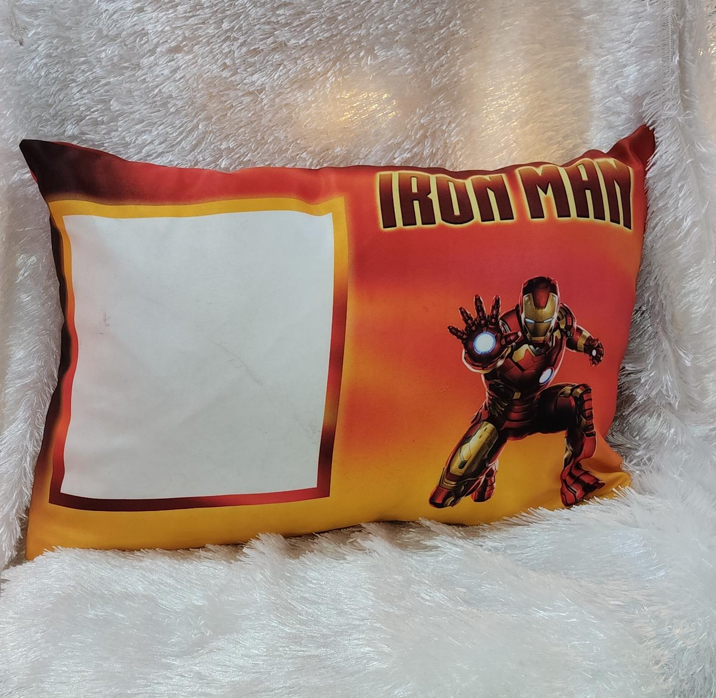 Personalized Iron Man Cushion with Custom Photo Print for Kids Birthday Gifts and Superhero Room Decoration