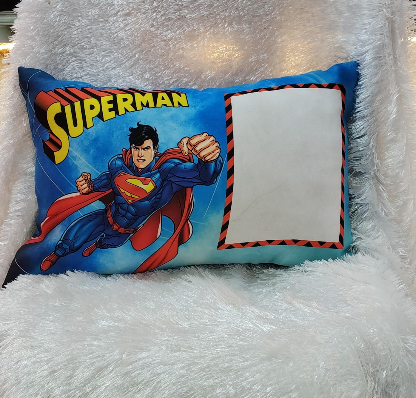 Personalized Kids Photo Cushion with Superhero Theme and Custom Photo Print for Birthday Gifts and Kids Room Decoration