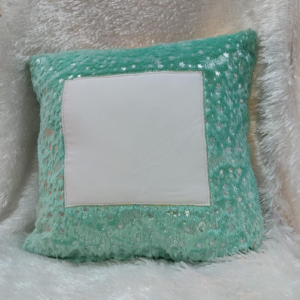Personalized Mint Green Foil Fur Cushion with Custom Photo Print and Soft Fur Fabric for Gifts and Home Decor