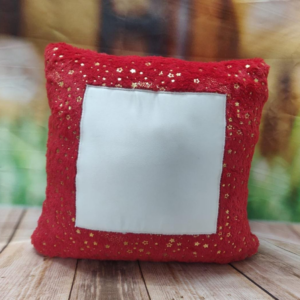 Personalized Red Foil Fur Cushion with Custom Photo Print and Soft Fur Fabric for Gifts and Home Decor
