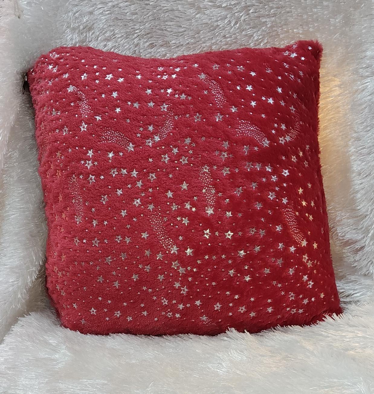 Red Foil Fur Cushion with Custom Photo Print - Image 3