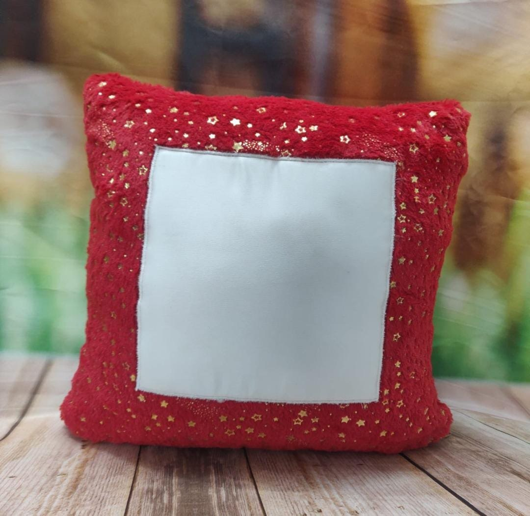 Personalized Red Foil Fur Cushion with Custom Photo Print and Soft Fur Fabric for Gifts and Home Decor