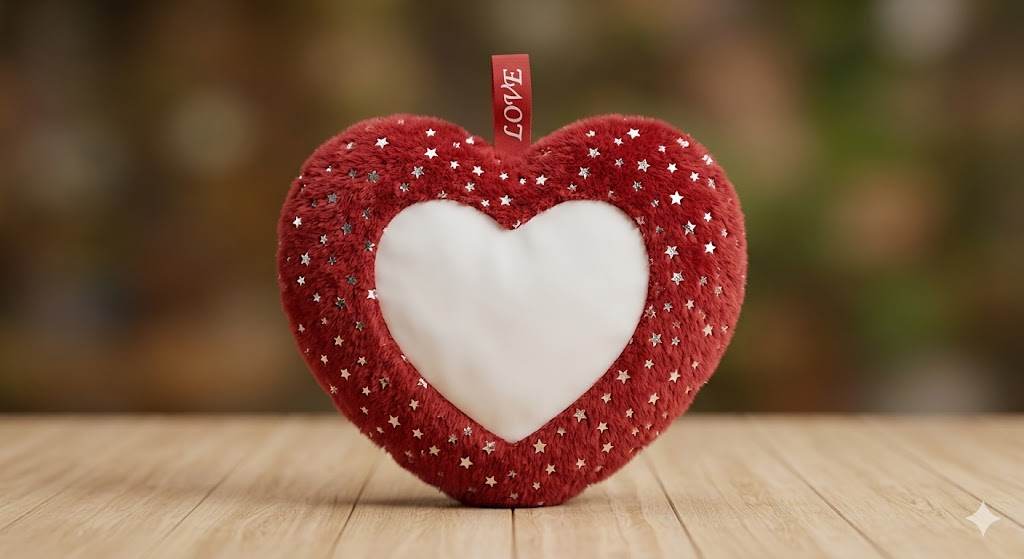 Personalized Red Foil Heart Photo Cushion with Custom Photo Printing