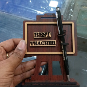 Personalized Teacher Pen Stand with custom name engraving, best teacher desk organizer, wooden pen holder, teacher appreciation gift, teacher day gift, classroom-themed desk accessory, custom educator gift, and personalized wooden pen stand.