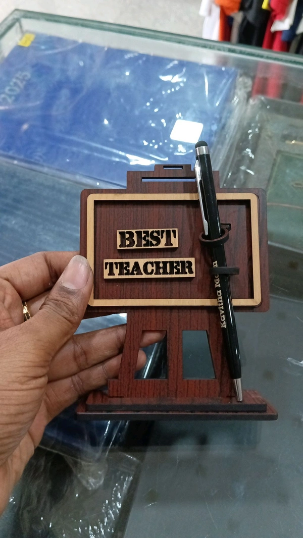 Personalized Teacher Pen Stand with custom name engraving, best teacher desk organizer, wooden pen holder, teacher appreciation gift, teacher day gift, classroom-themed desk accessory, custom educator gift, and personalized wooden pen stand.