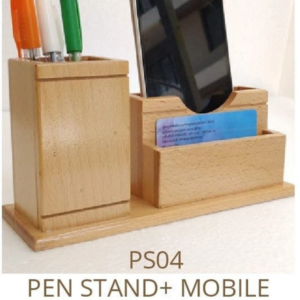 Personalized Wooden Pen Stand with mobile holder and business card holder, custom engraved desk organizer, office desk accessory, executive workspace organizer, wooden pen holder, corporate gifting product, professional desk organizer.