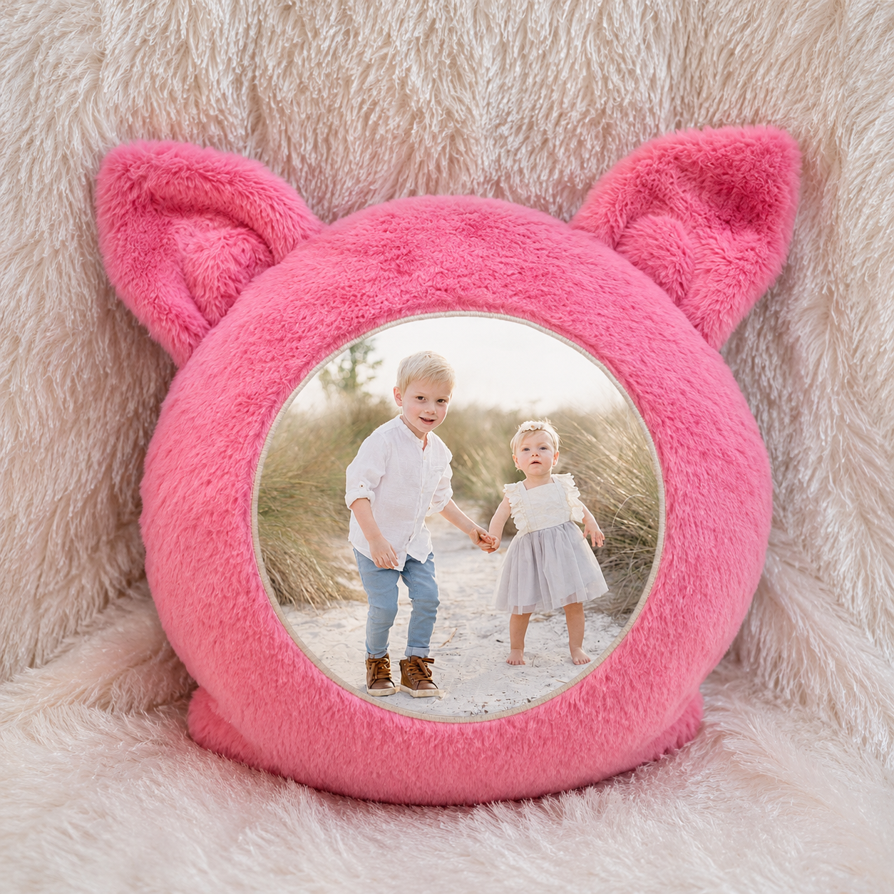 Pink cat cushion made from soft plush fabric with custom photo print - Image 4